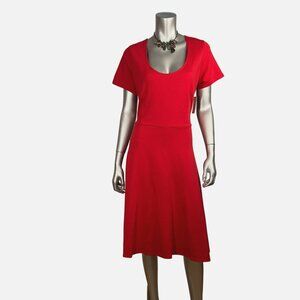 Red A-Line Dress With Open Back & Short Sleeves For Women